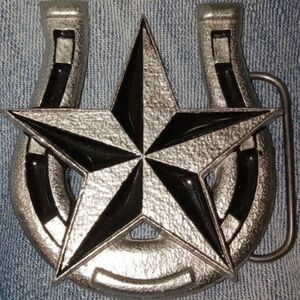 Western Star Horseshoe Belt Buckle - Silver and Black